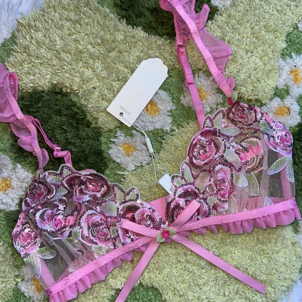 For Love & Lemons • Doreen Sequin Frilly Rose Bralette - Picture 6 of 15